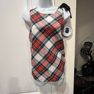 J crew bow shoulder plaid tartan blouse